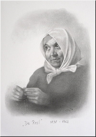 Portraitzeichnung "Die Resl"